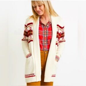 NWOT New Marine Layer Brooklyn Cardigan in Cream/Multi Red Nordic Pattern Size L